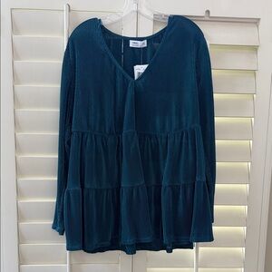 Tinsel Teal Tiered Blouse